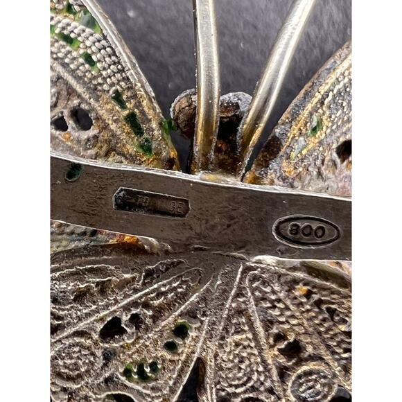 Vintage Alieti Adriana 800 silver Italian enameled filigree butterfly brooch pin - Picture 8 of 15